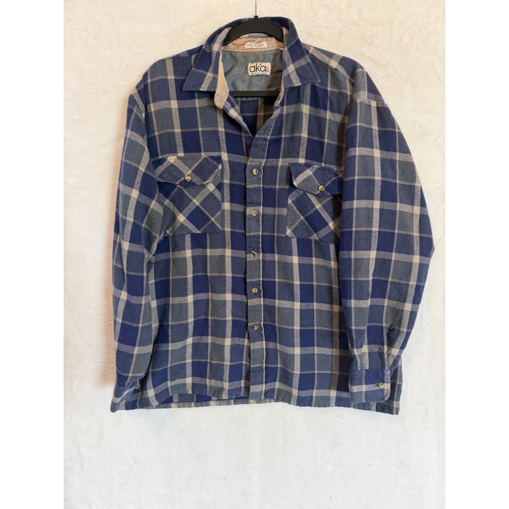 aka Bay Vintage Plaid Flannel Shirt Mens XL Acrylic Button Up Long Sleeve